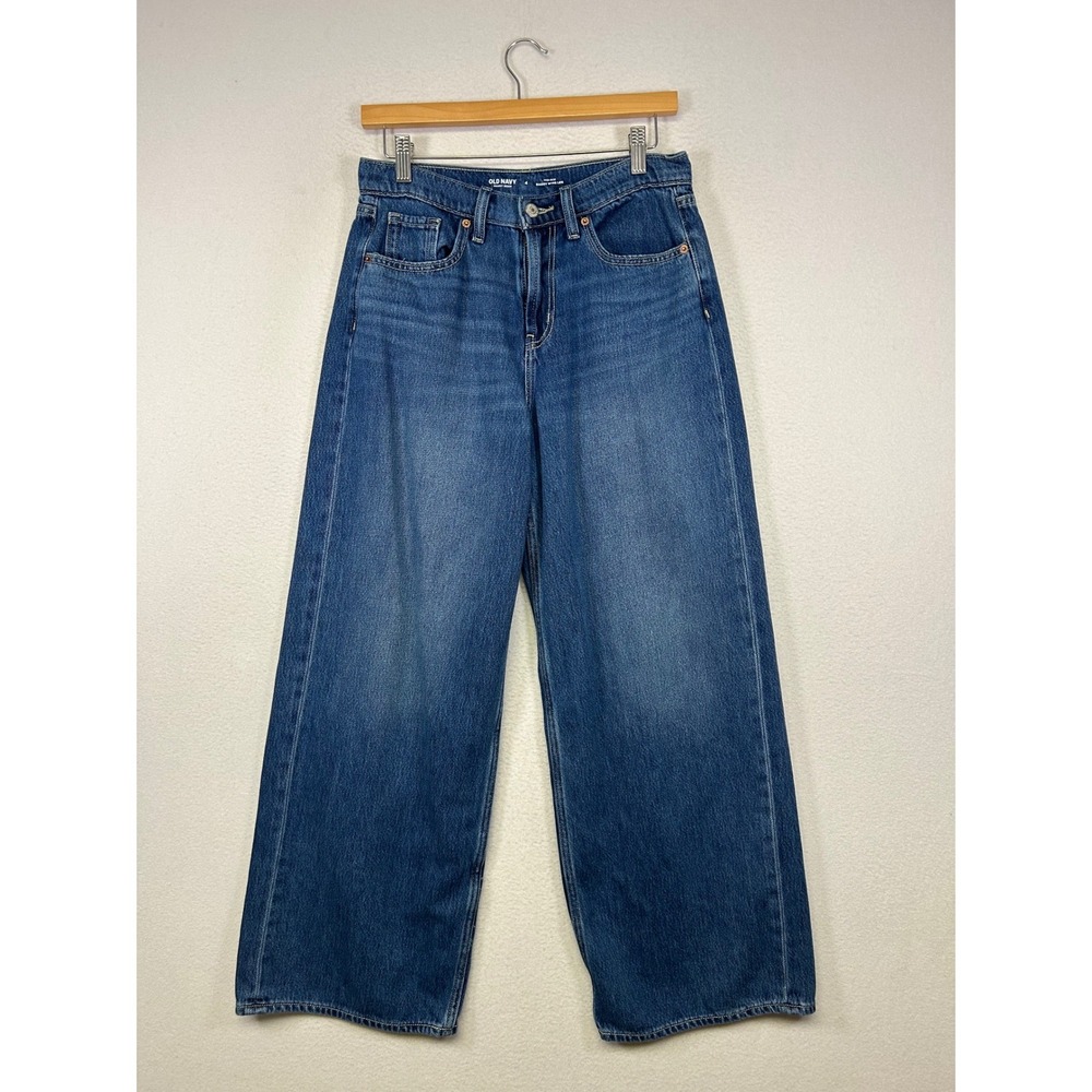 Boho Y2K Old Navy Women 4 Blue High-Rise Baggy Wide‎ Leg Drapey Denim Jeans